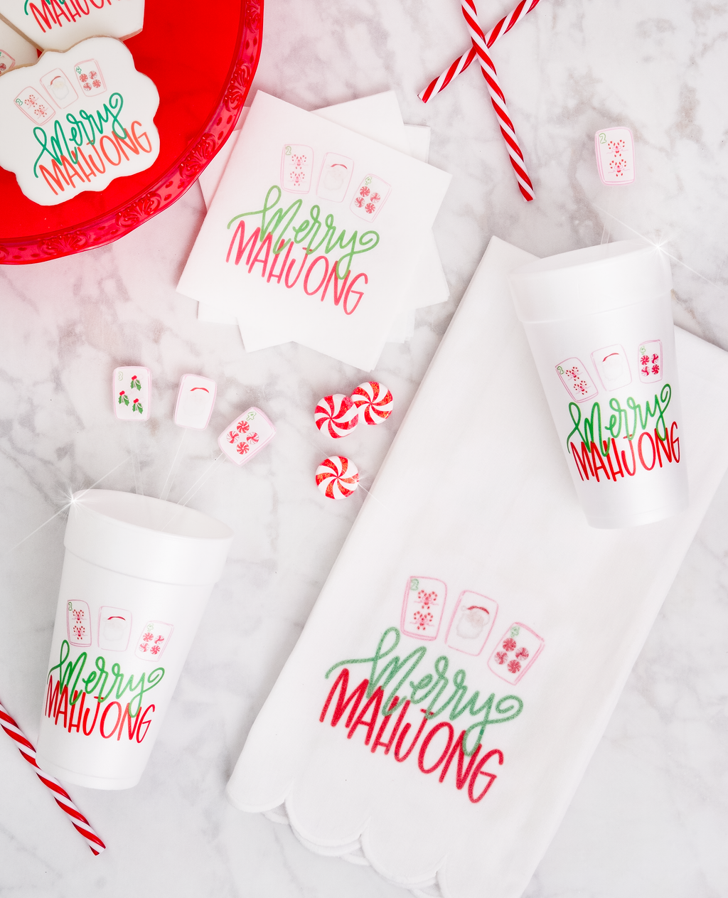 Merry Mahjong Christmas Cocktail Napkins | Set of 20